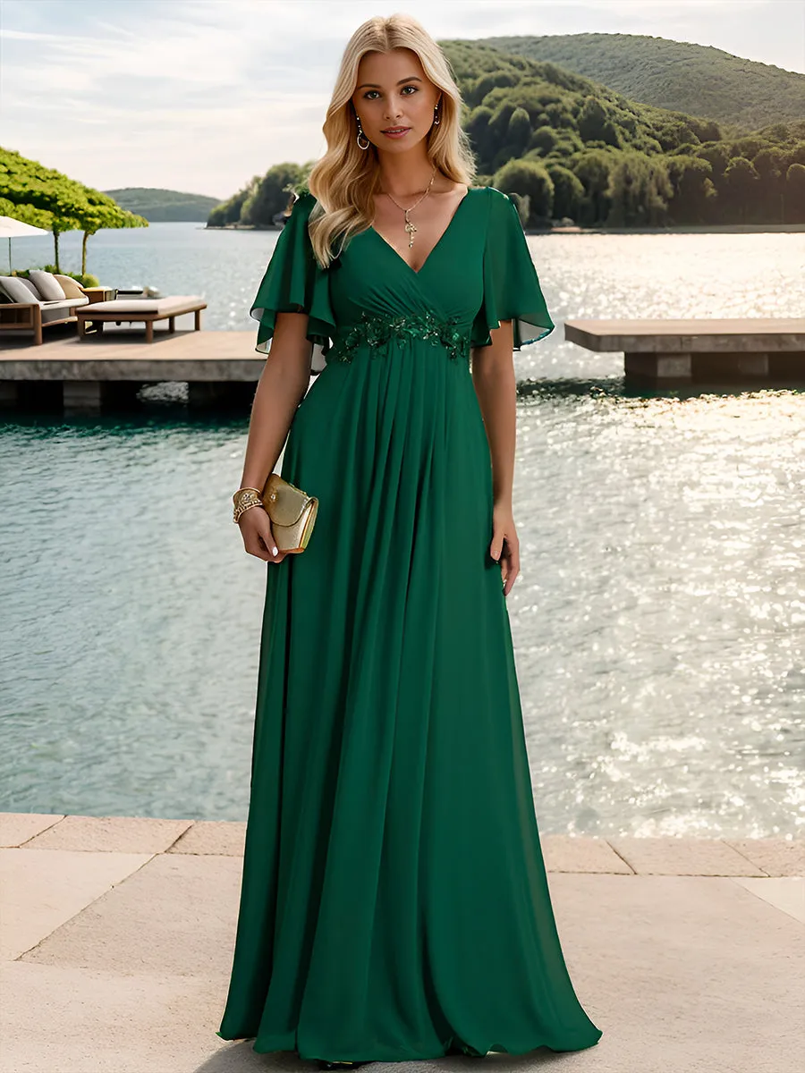 Robe de soirée élégante en mousseline de soie avec manches flottantes
