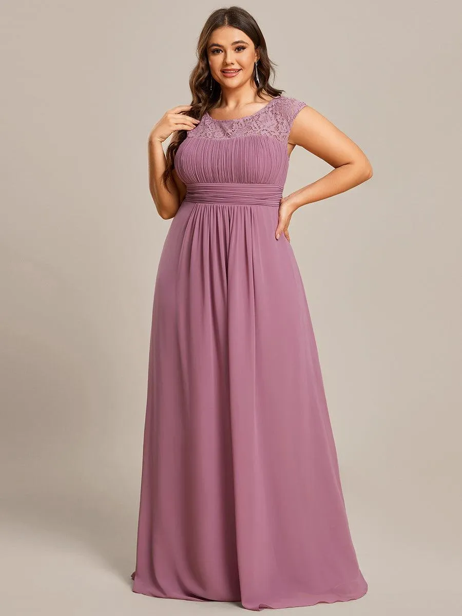 Robe de soirée élégante en mousseline Mancherons en dentelle