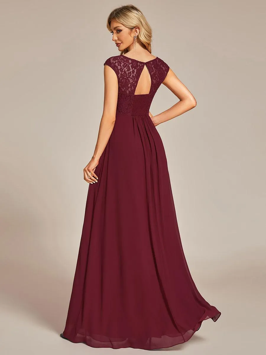 Robe de soirée élégante en mousseline Mancherons en dentelle