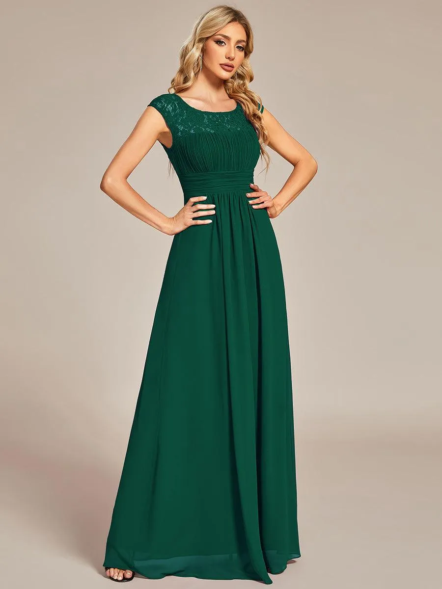 Robe de soirée élégante en mousseline Mancherons en dentelle