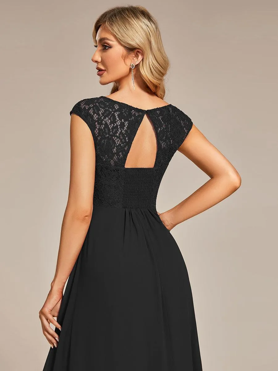 Robe de soirée élégante en mousseline Mancherons en dentelle