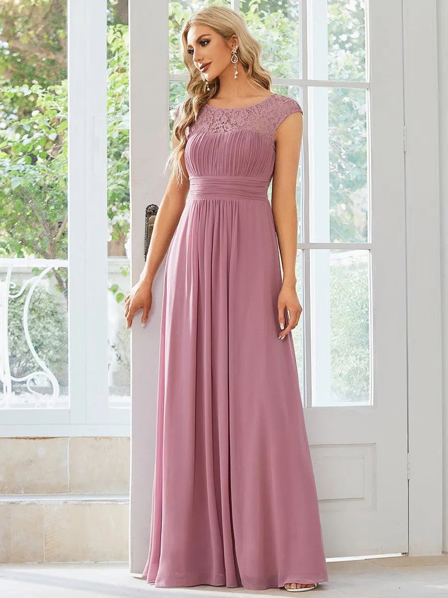 Robe de soirée élégante en mousseline Mancherons en dentelle