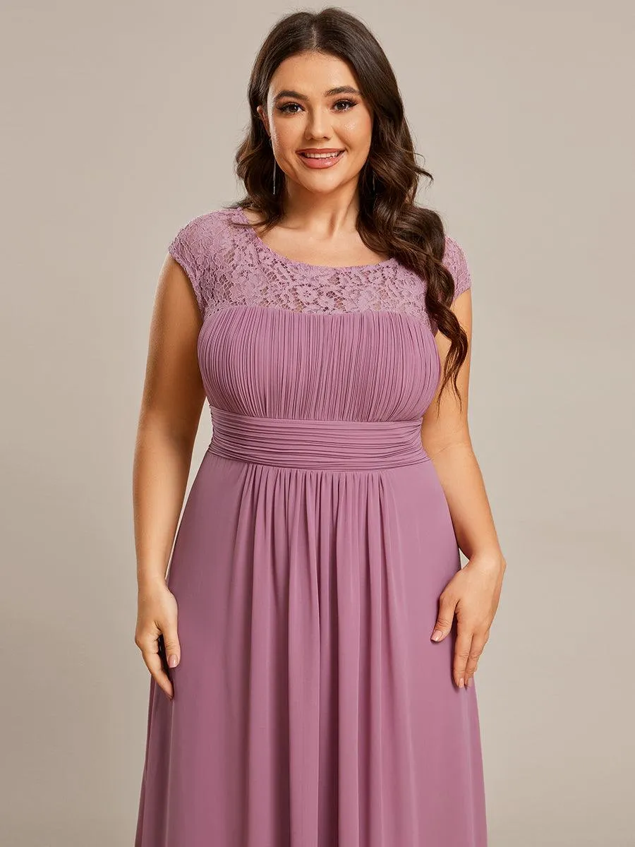Robe de soirée élégante en mousseline Mancherons en dentelle