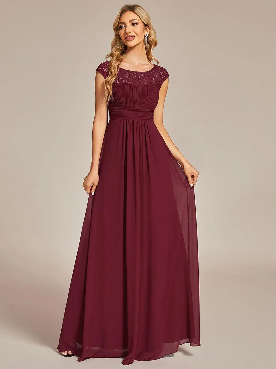 Robe de soirée élégante en mousseline Mancherons en dentelle