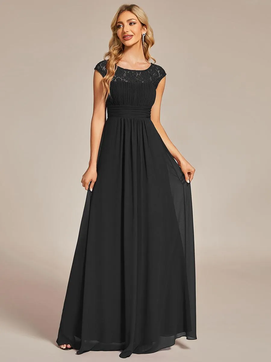 Robe de soirée élégante en mousseline Mancherons en dentelle