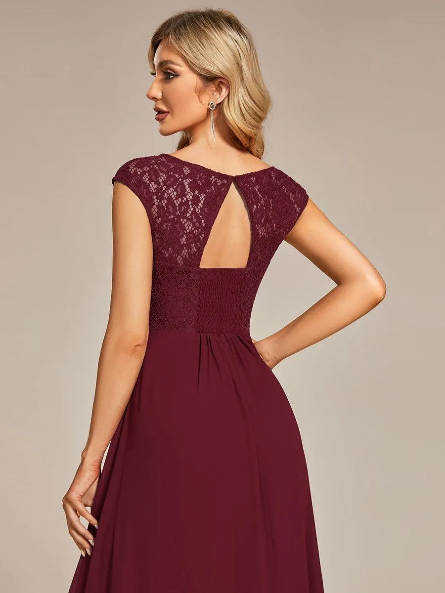 Robe de soirée élégante en mousseline Mancherons en dentelle
