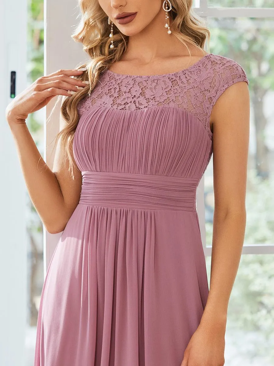 Robe de soirée élégante en mousseline Mancherons en dentelle