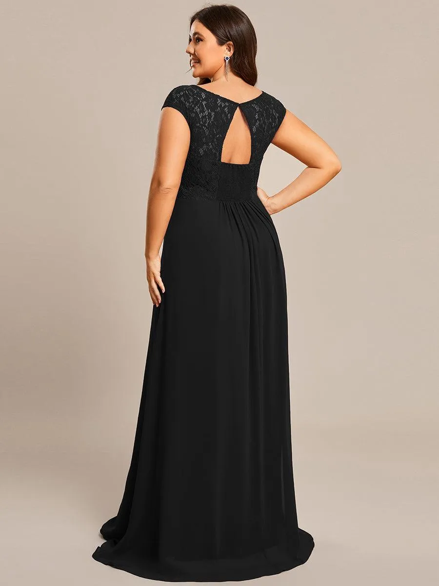 Robe de soirée élégante en mousseline Mancherons en dentelle