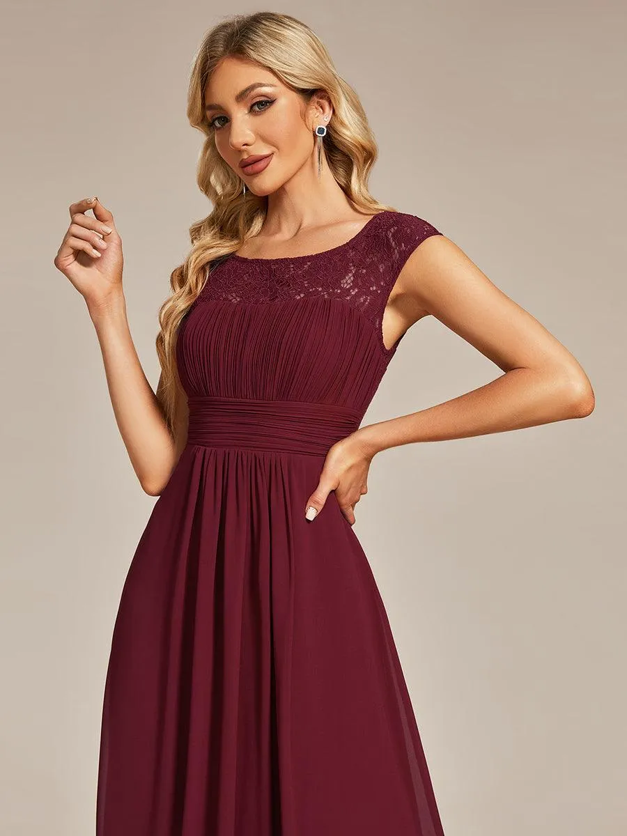 Robe de soirée élégante en mousseline Mancherons en dentelle