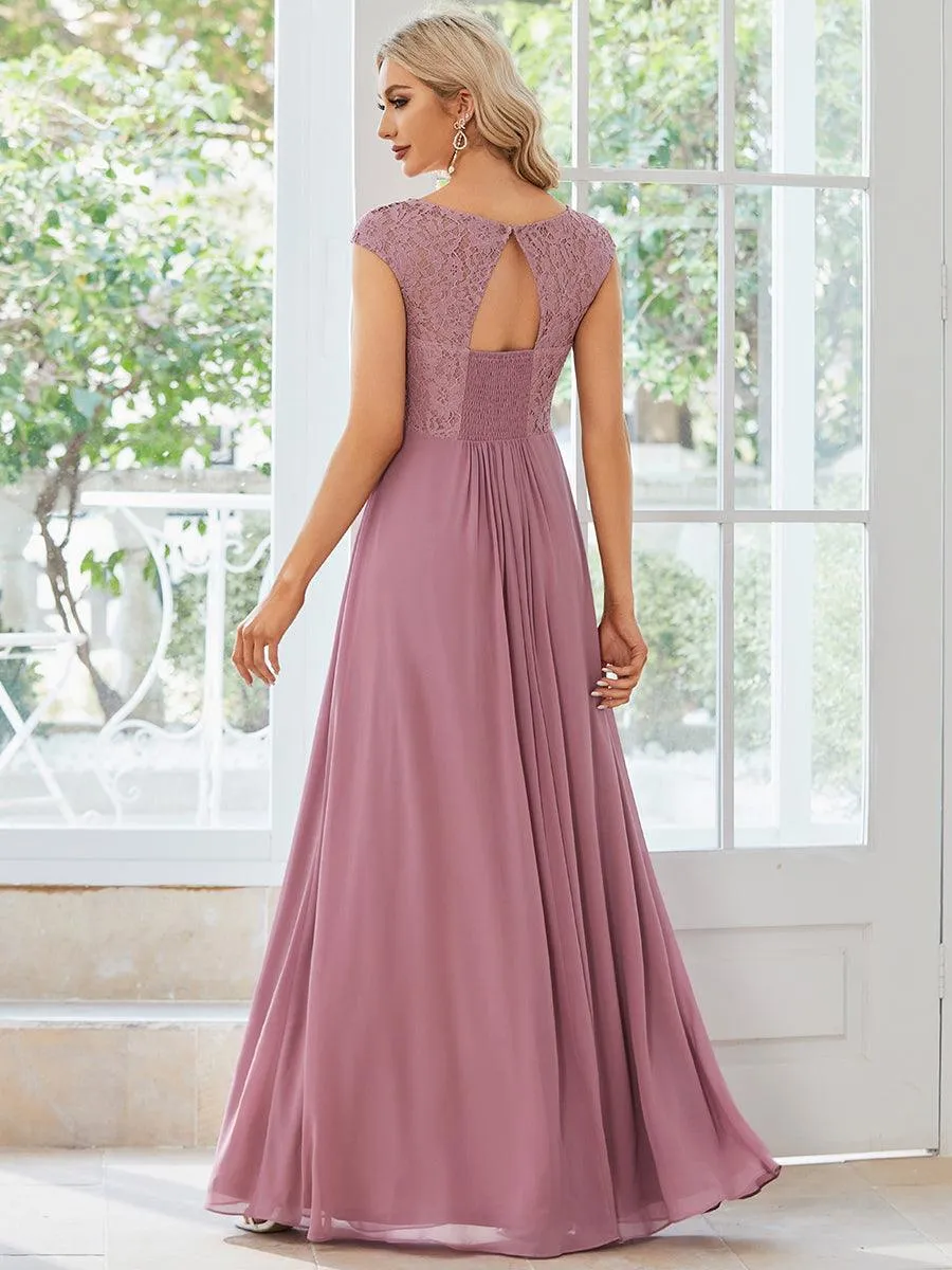 Robe de soirée élégante en mousseline Mancherons en dentelle