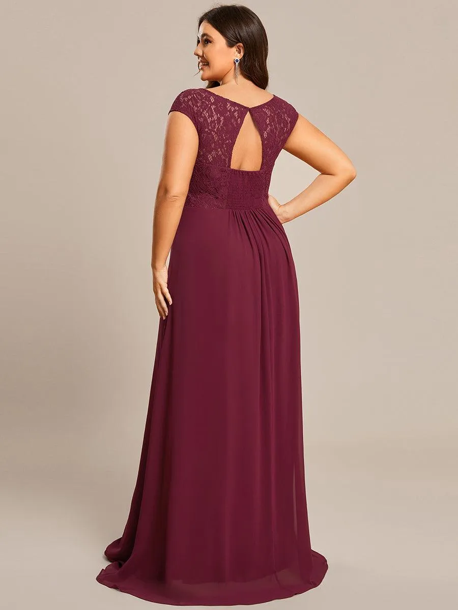 Robe de soirée élégante en mousseline Mancherons en dentelle