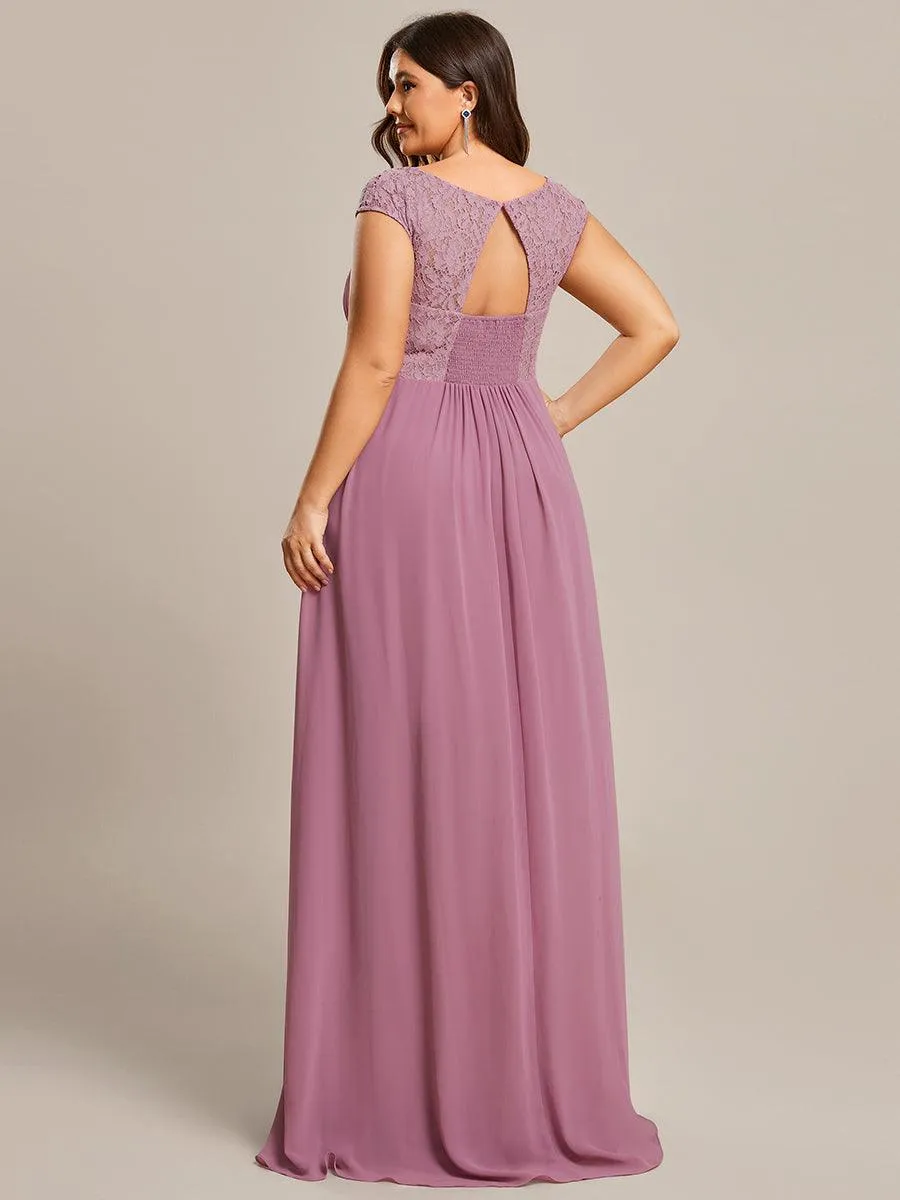Robe de soirée élégante en mousseline Mancherons en dentelle