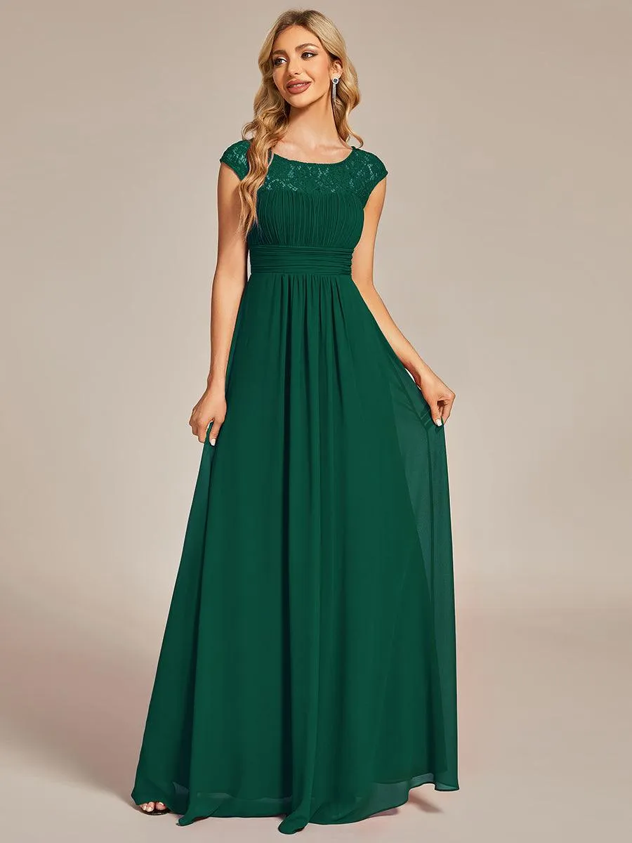 Robe de soirée élégante en mousseline Mancherons en dentelle
