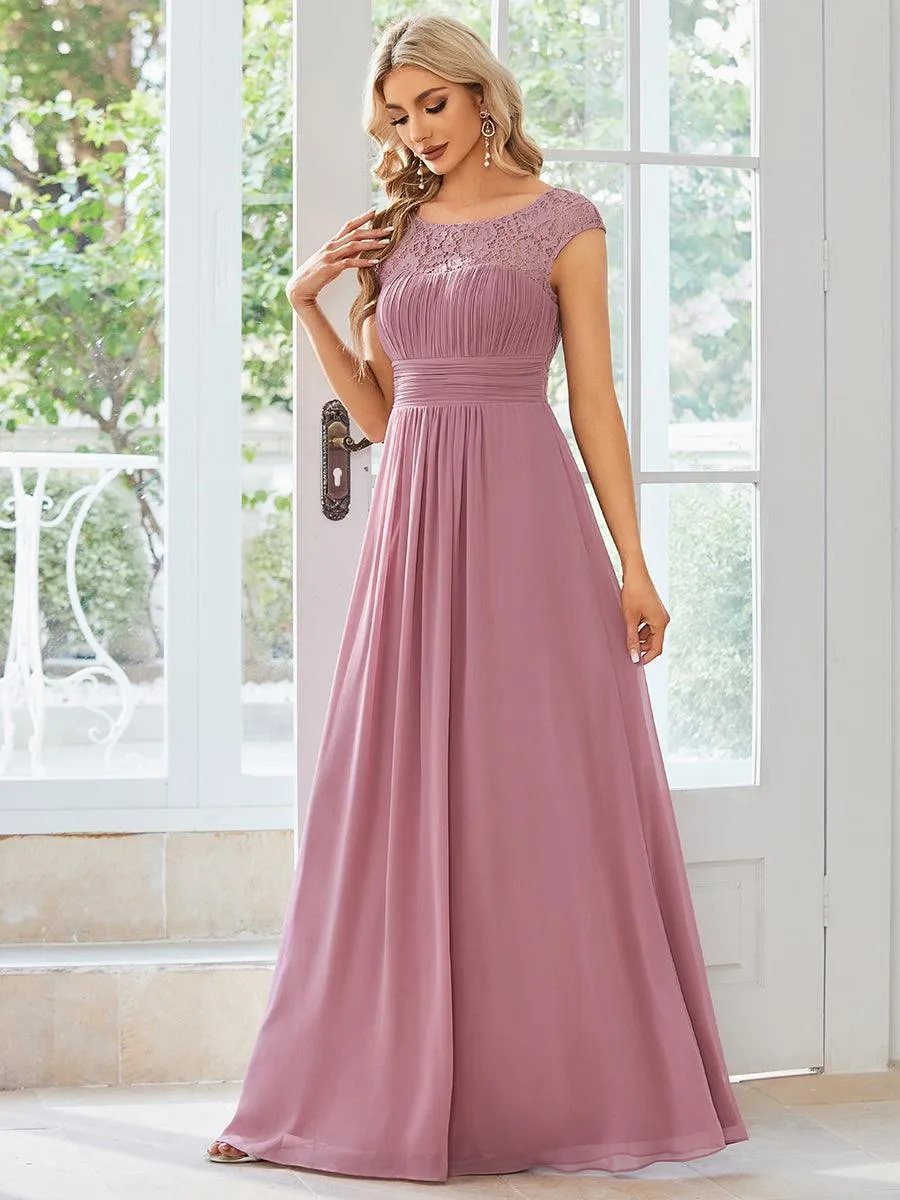 Robe de soirée élégante en mousseline Mancherons en dentelle