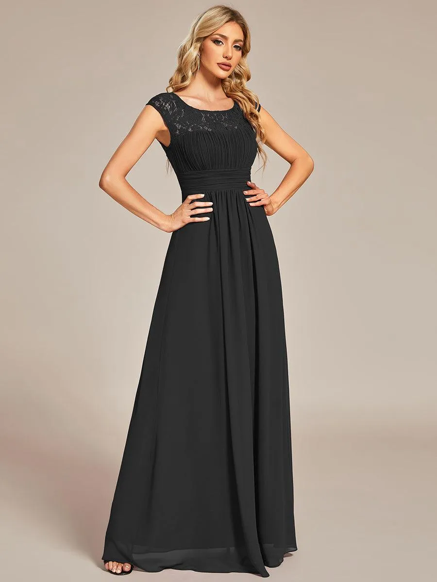 Robe de soirée élégante en mousseline Mancherons en dentelle