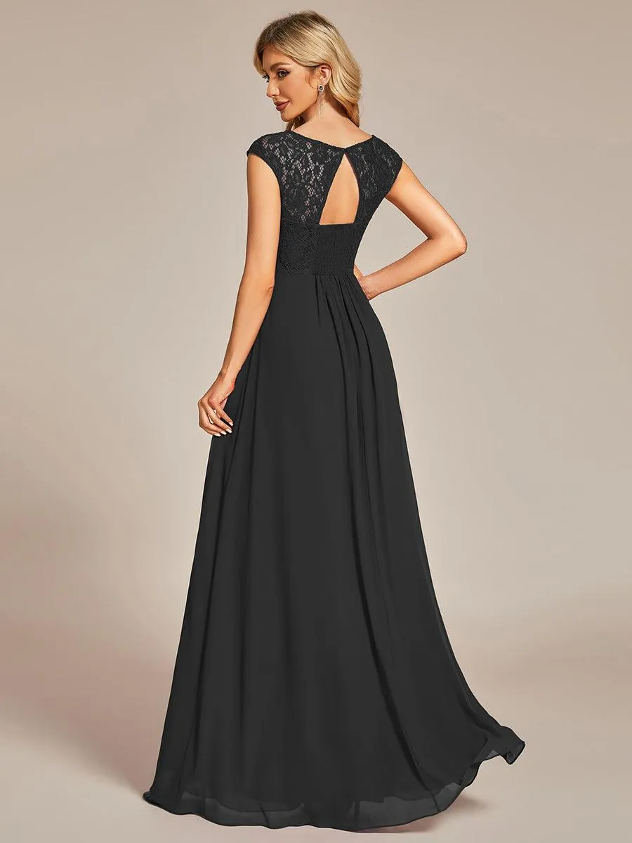 Robe de soirée élégante en mousseline Mancherons en dentelle