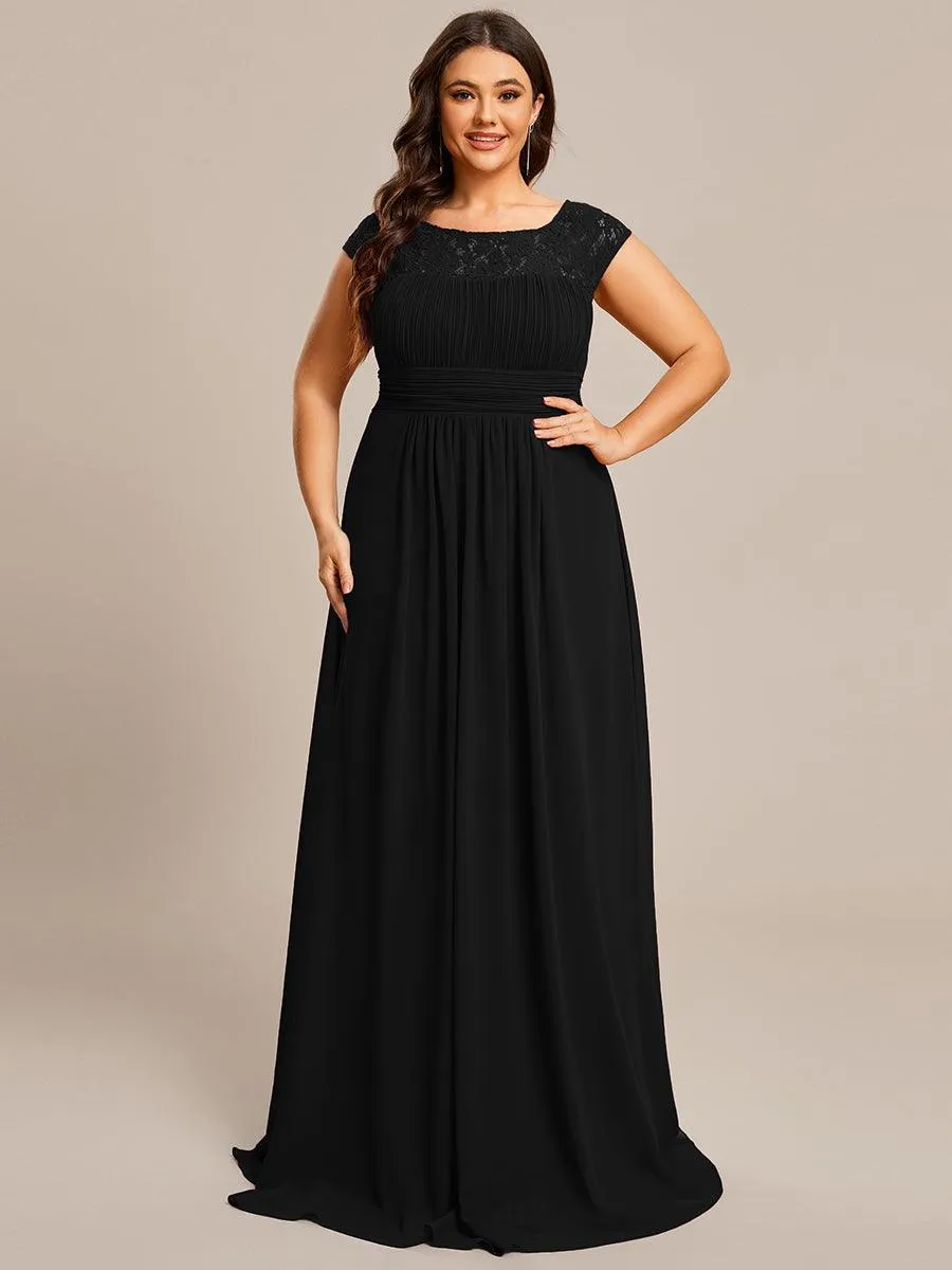 Robe de soirée élégante en mousseline Mancherons en dentelle