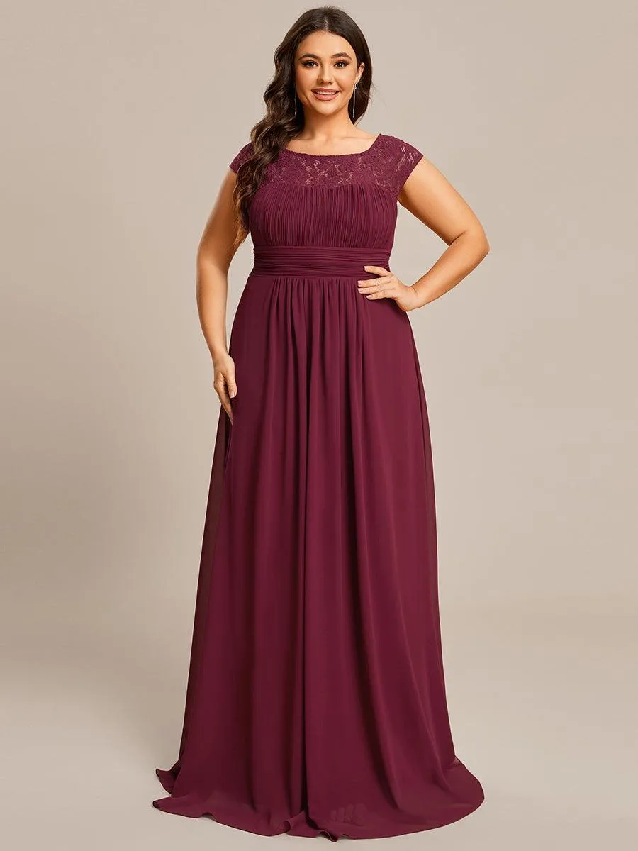 Robe de soirée élégante en mousseline Mancherons en dentelle