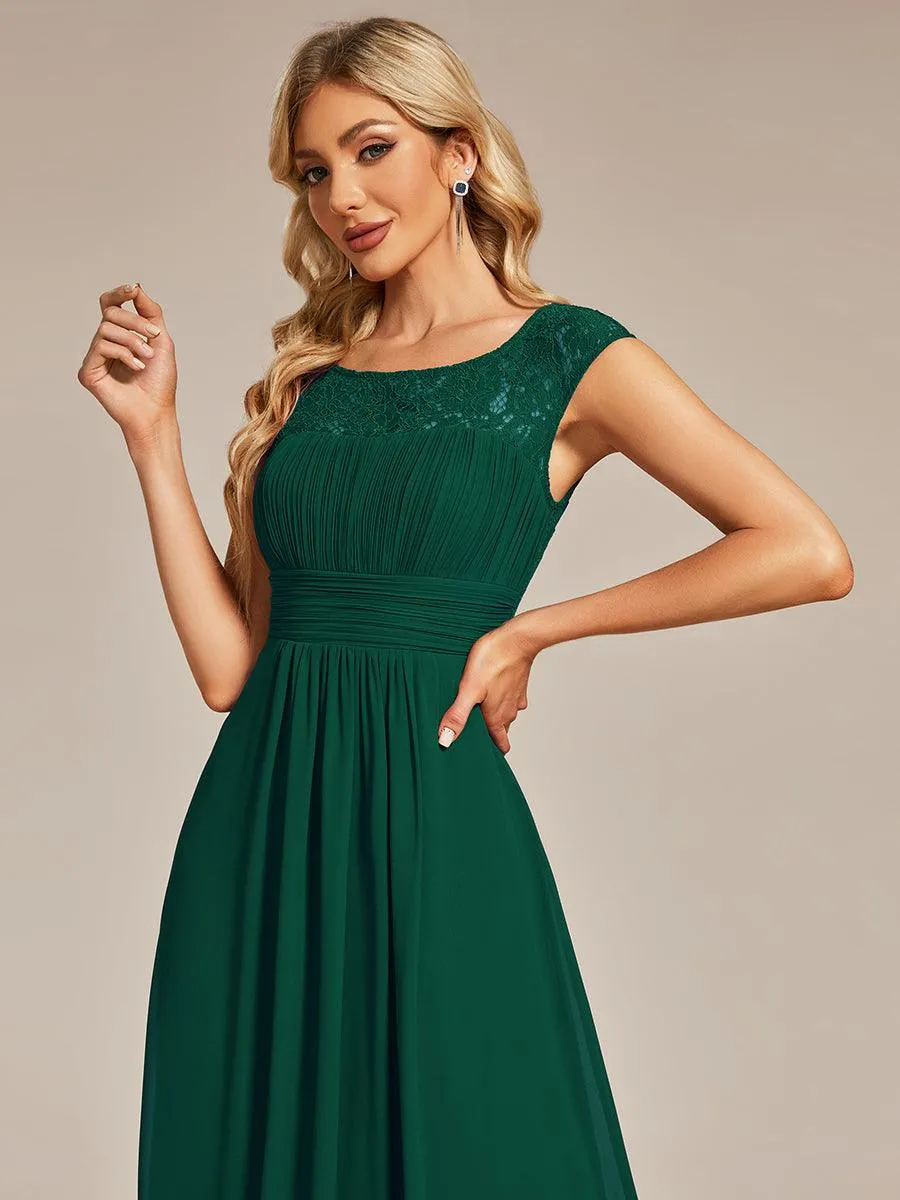 Robe de soirée élégante en mousseline Mancherons en dentelle