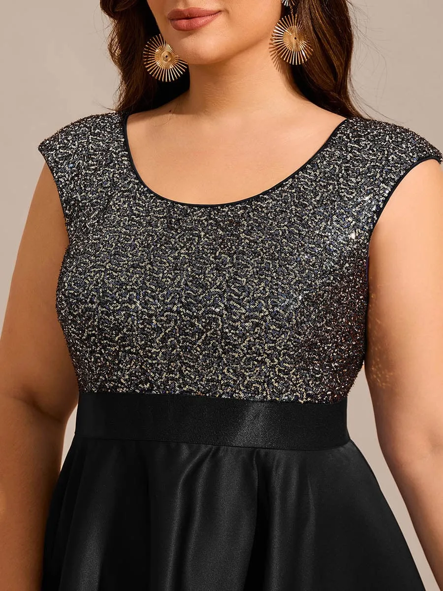 Robe de soirée à sequins et décolleté plongeant avec satin