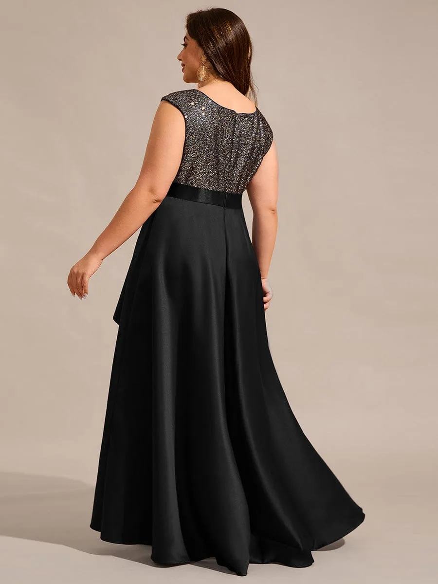 Robe de soirée à sequins et décolleté plongeant avec satin