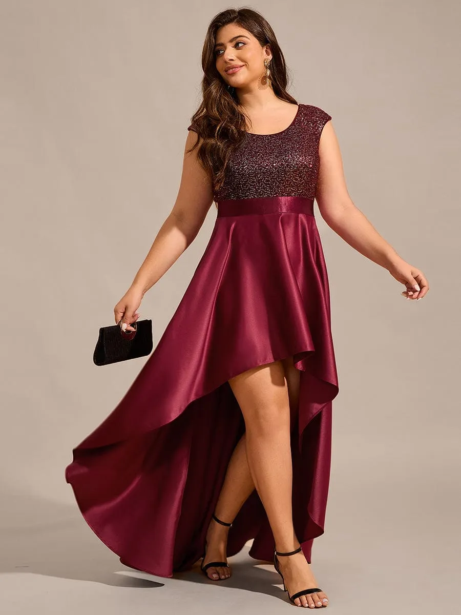 Robe de soirée à sequins et décolleté plongeant avec satin