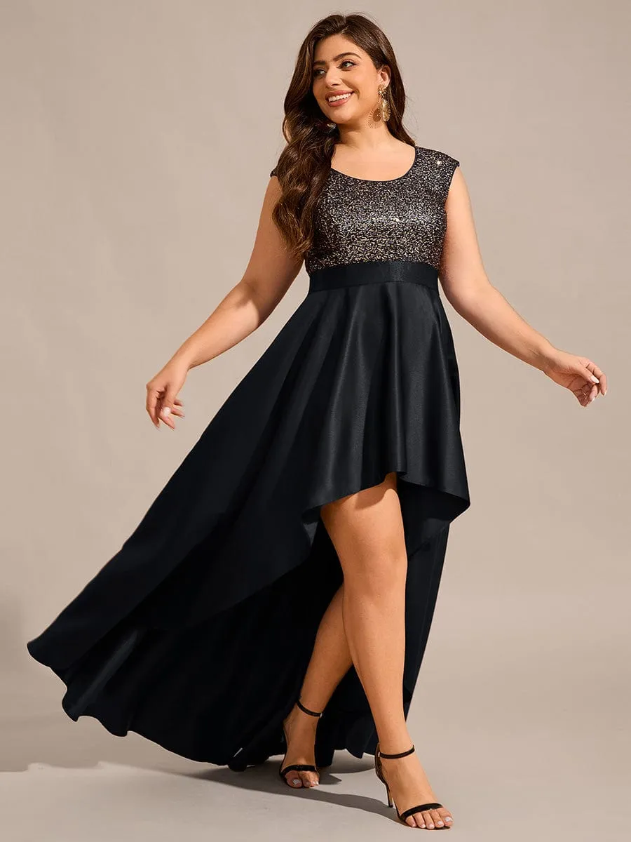 Robe de soirée à sequins et décolleté plongeant avec satin