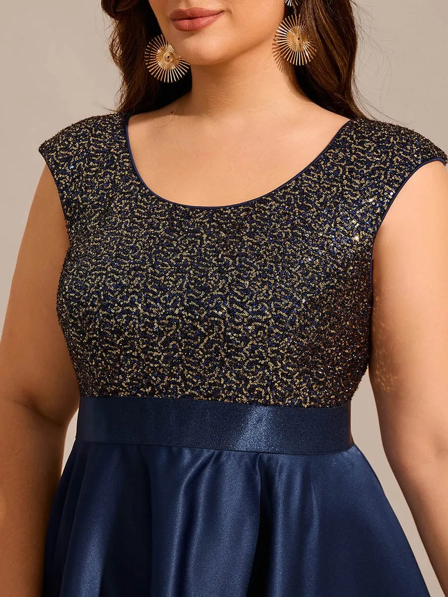 Robe de soirée à sequins et décolleté plongeant avec satin