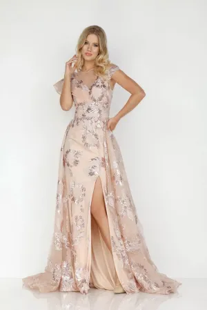 Rose Sequin Embellished Evening Gown