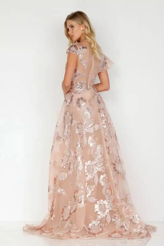 Rose Sequin Embellished Evening Gown