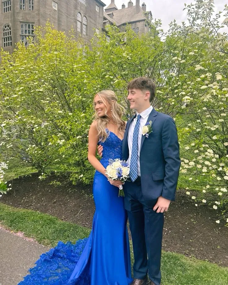 Royal Blue Straps Mermaid Satin Long Prom Dress Evening Party Dress, DP4675