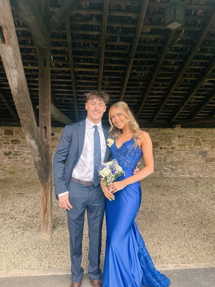 Royal Blue Straps Mermaid Satin Long Prom Dress Evening Party Dress, DP4675