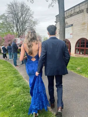 Royal Blue Straps Mermaid Satin Long Prom Dress Evening Party Dress, DP4675