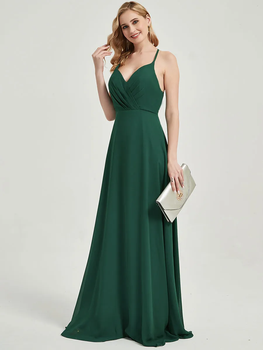 Royal Purple Pleated Halter V-Neck Backless Chiffon Bridesmaid Dress