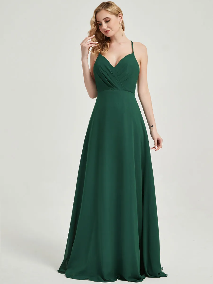 Royal Purple Pleated Halter V-Neck Backless Chiffon Bridesmaid Dress