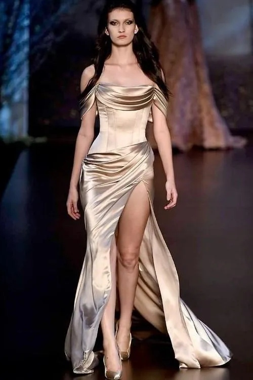 Runway Prom Dress with Ruching Off-the-shoulder