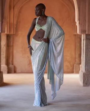 Saanch mint green blue sari and blouse