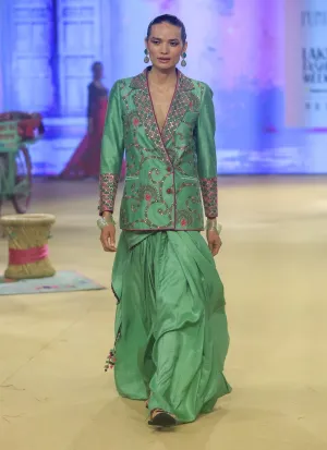 Sage green blazer and sari