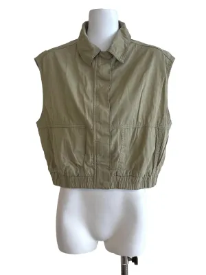 Sage Green Zip Up Sleeveless Cropped Jacket