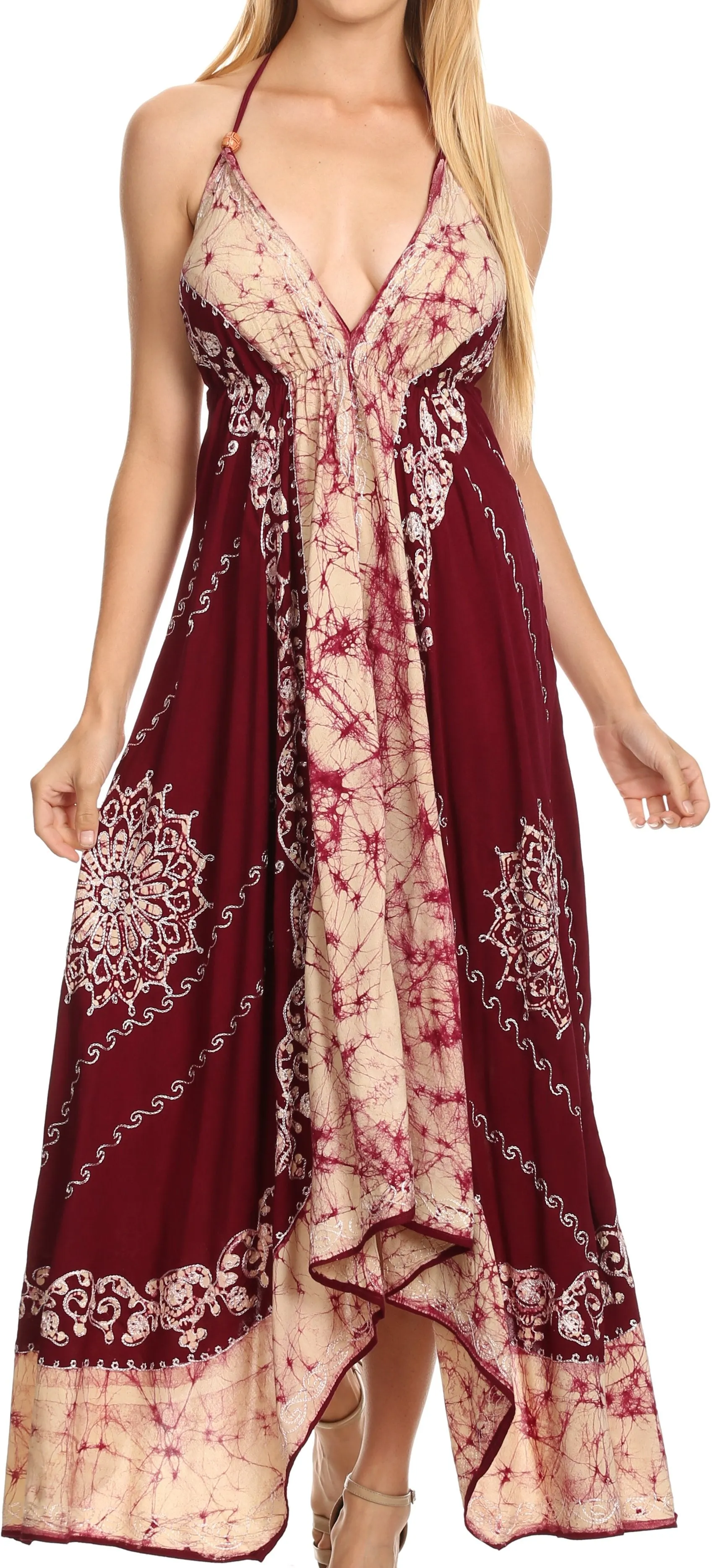 Sakkas Serenity Embroidered Batik Halter Dress