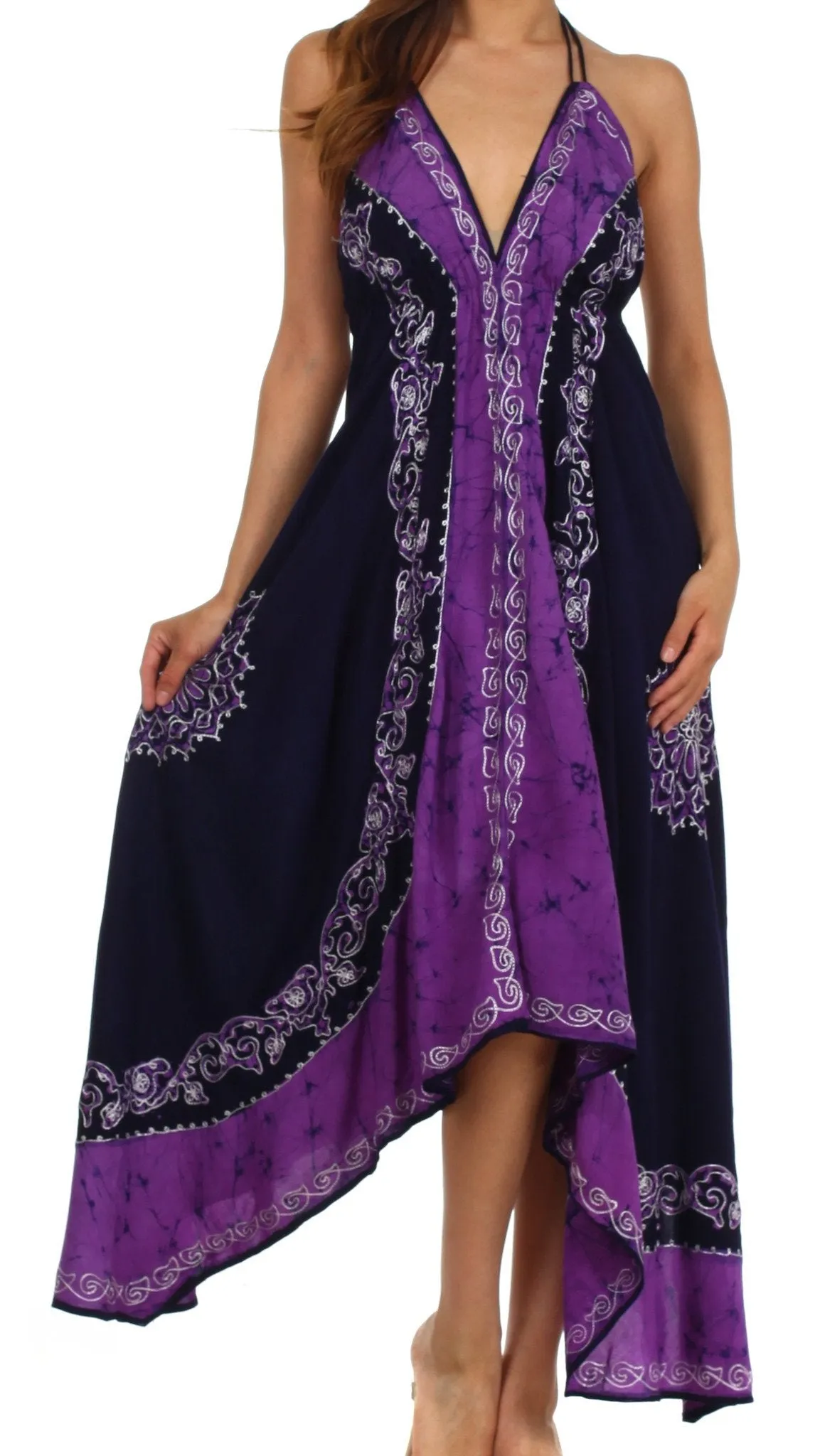 Sakkas Serenity Embroidered Batik Halter Dress