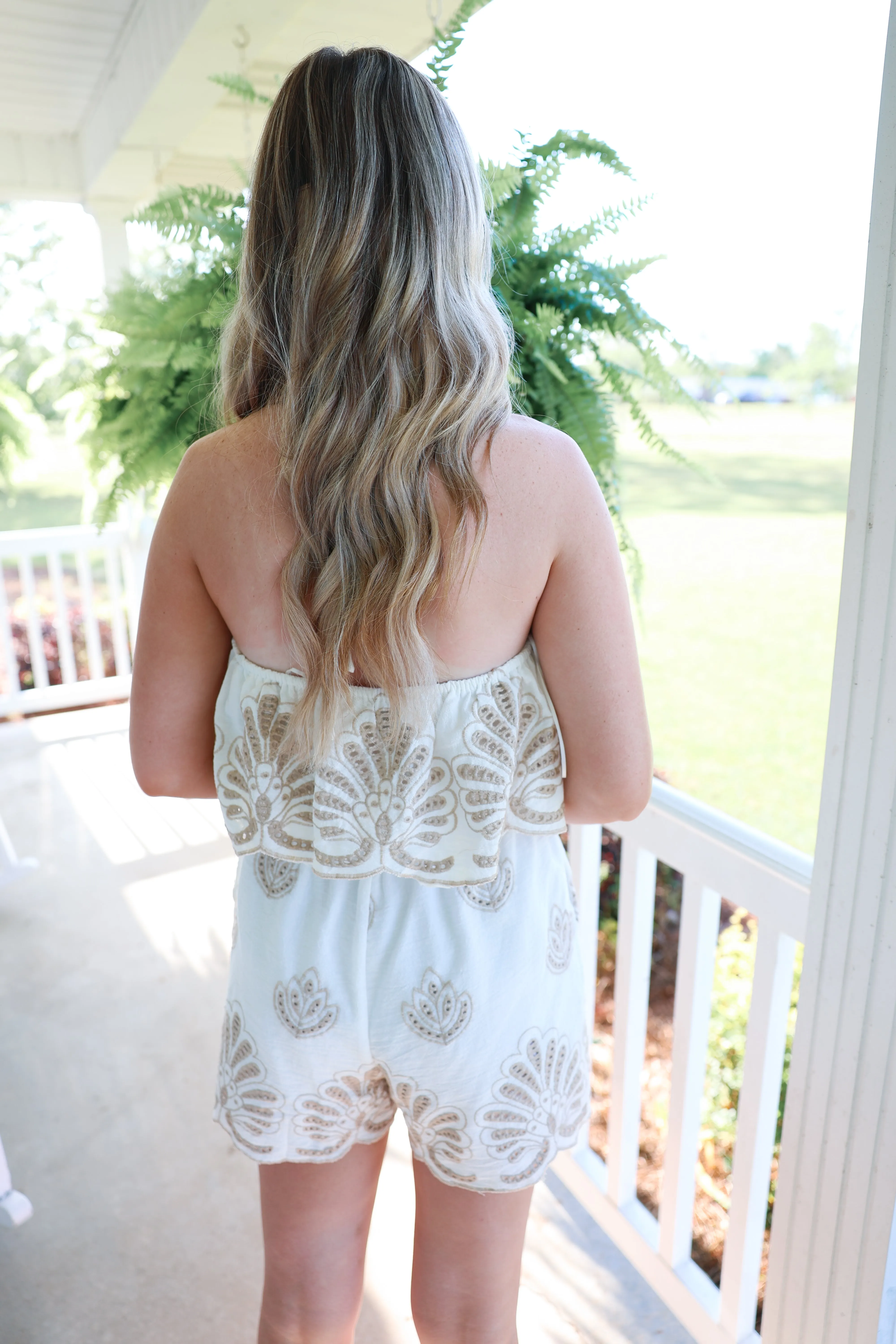 Sandy Shores Embroidery Halter Neck Romper