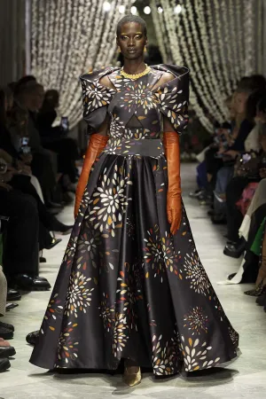 Sashi Print Double Satin Ball Gown with Ghagra Skirt