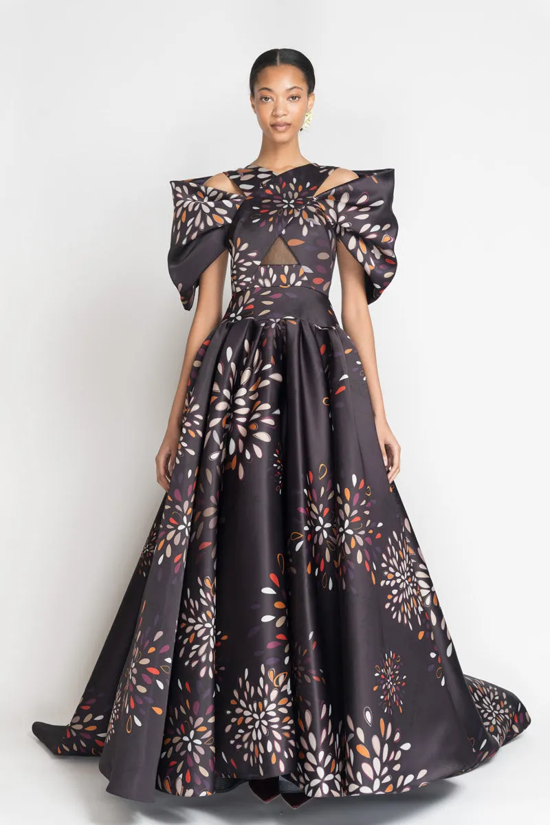 Sashi Print Double Satin Ball Gown with Ghagra Skirt