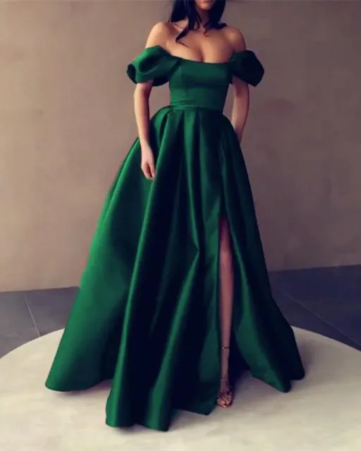 Satin Prom  Strapless Off the Shoulder Split Evening Dress