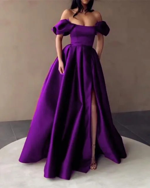 Satin Prom  Strapless Off the Shoulder Split Evening Dress