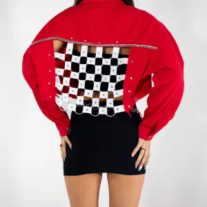 Scarlett Red Denim Cropped Jacket