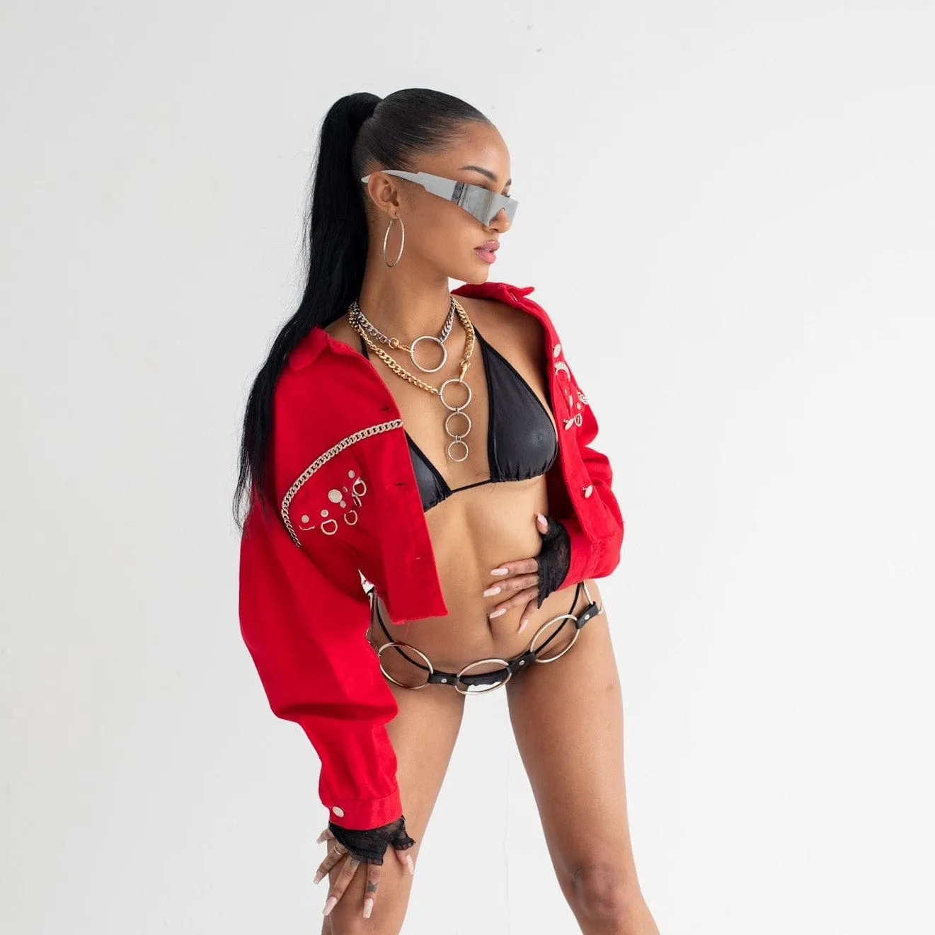 Scarlett Red Denim Cropped Jacket