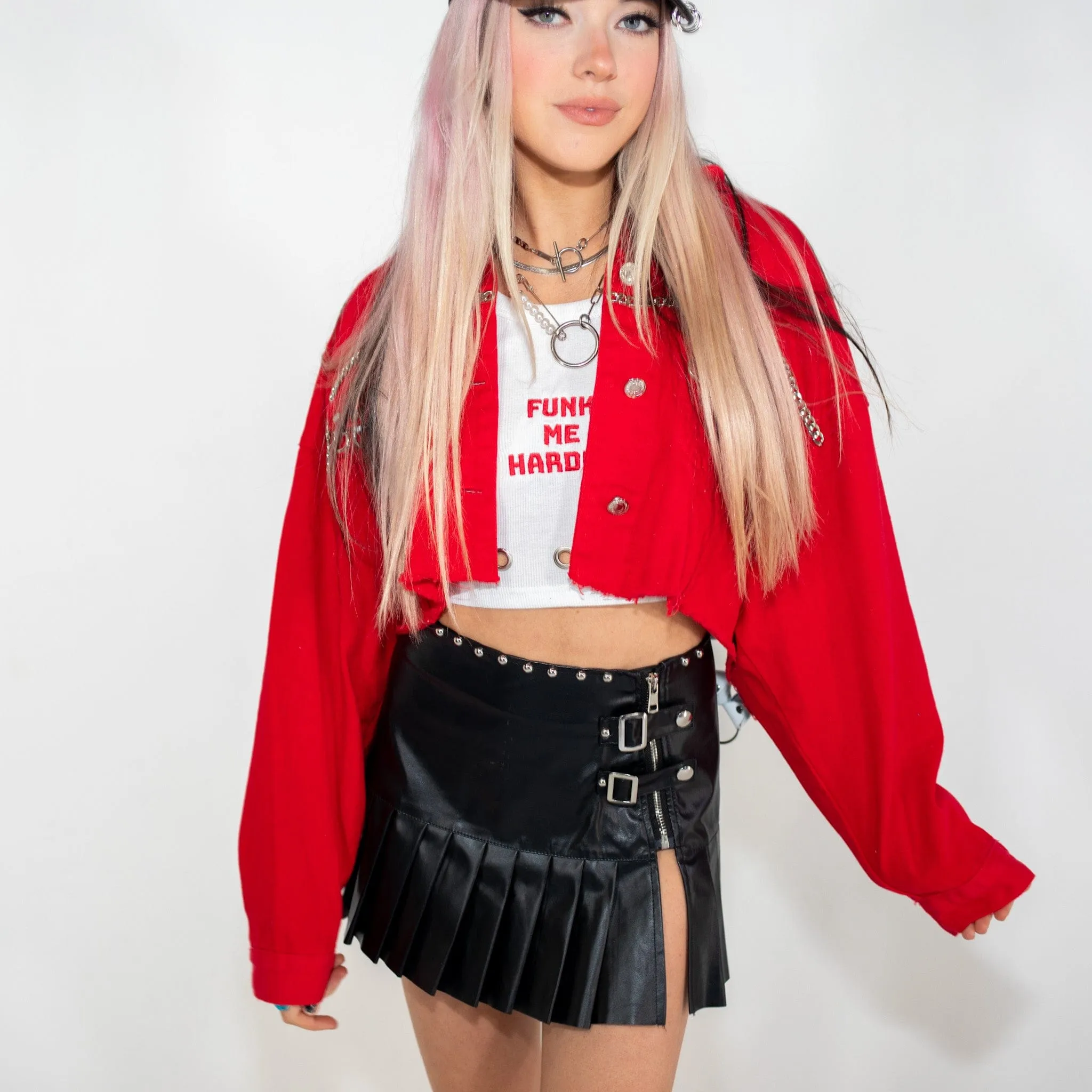 Scarlett Red Denim Cropped Jacket