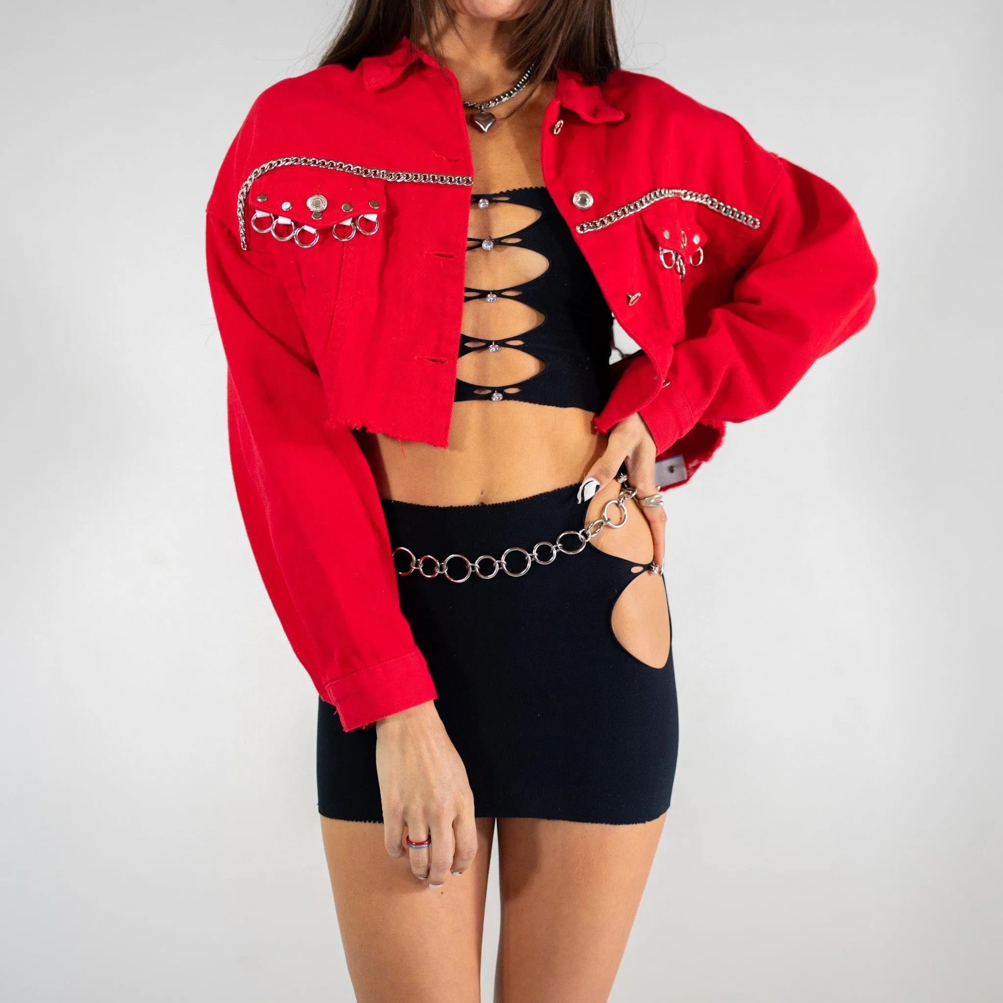 Scarlett Red Denim Cropped Jacket